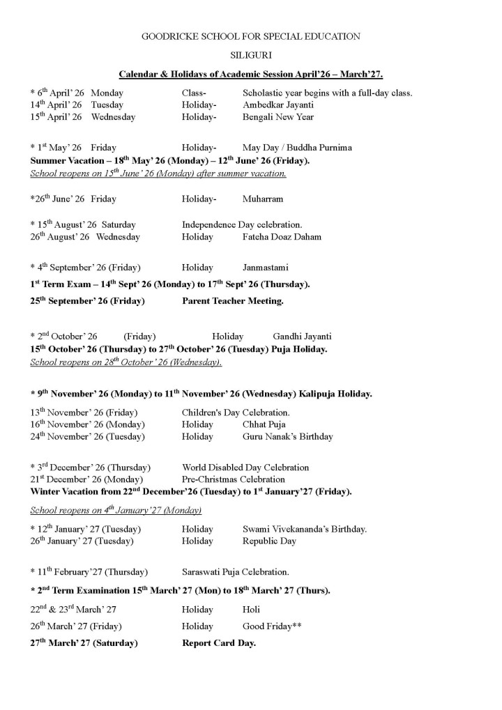 HOLIDAY LIST 2026